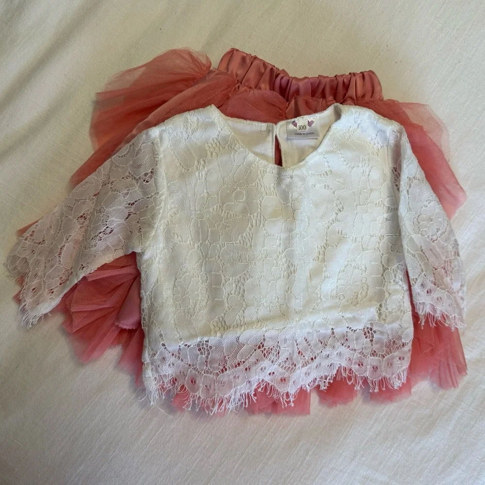 Boutique Brand | 2 Piece | Lace 3/4 Sleeved Blouse and Ruffle Midi Skirt | 3T